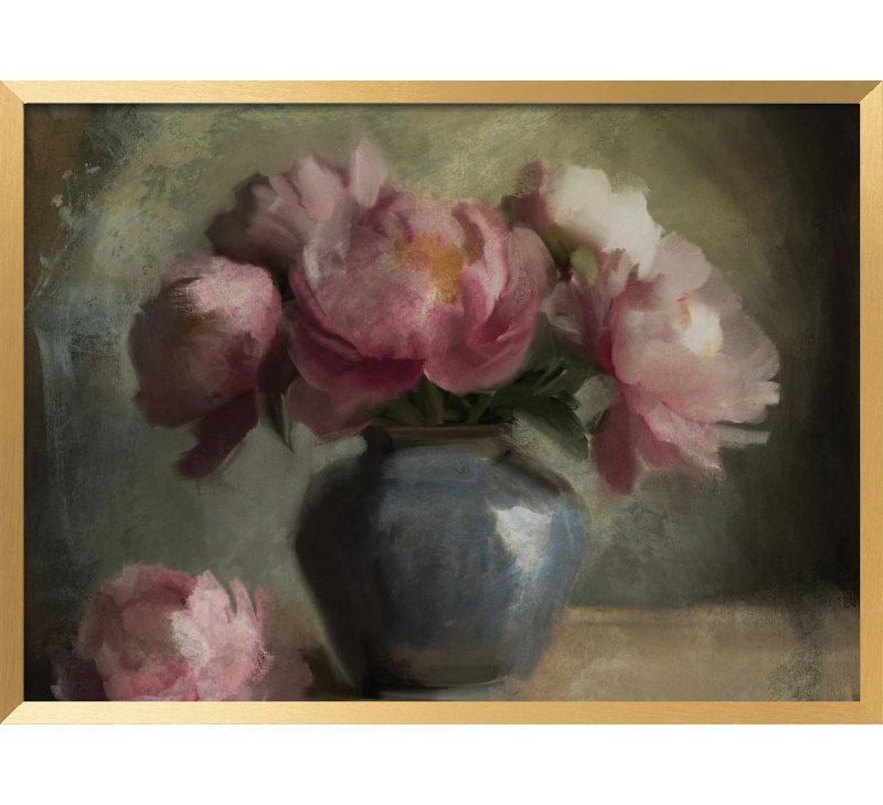 "Pivoines En Rose", art mural texturé encadré, Or, H 18 po x l 24 po