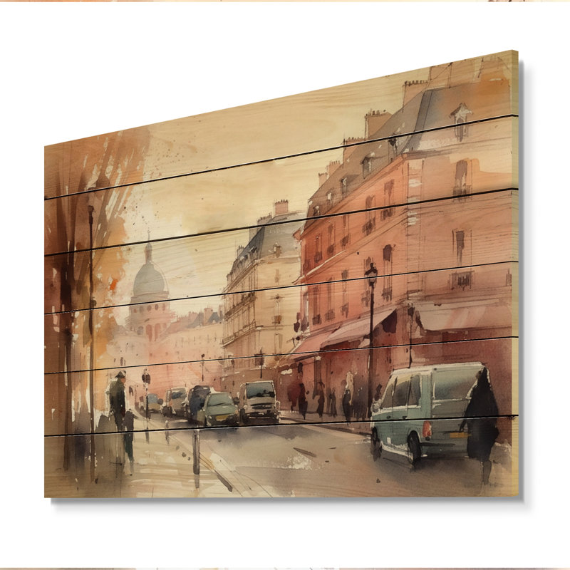 Aquarelle de Paris France III sur bois, H 10 po x l 20 po x P 0,78 po
