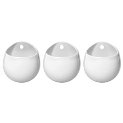 4 Inch Wall Mounted Planter Round Ceramic Hanging Plant Holder Decorative Flower Display Vase Succulent Pots For Indoor Plants, Set Of 3, White (Plants NOT Included)
