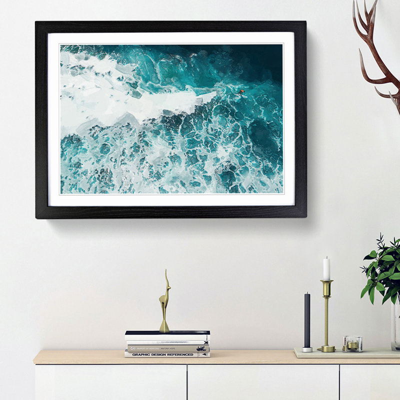 Surfing in the Gold Coast Australia - Picture Frame Graphic Art Print, 27cm H x 36cm W x 2cm D, Black Framed