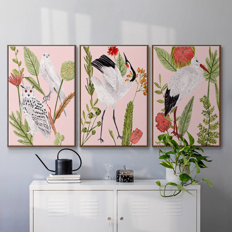 Birds In Motion IV, reproduction sur toile 3 pièces, H 24 po x l 48 po x P 2 po, Noyer