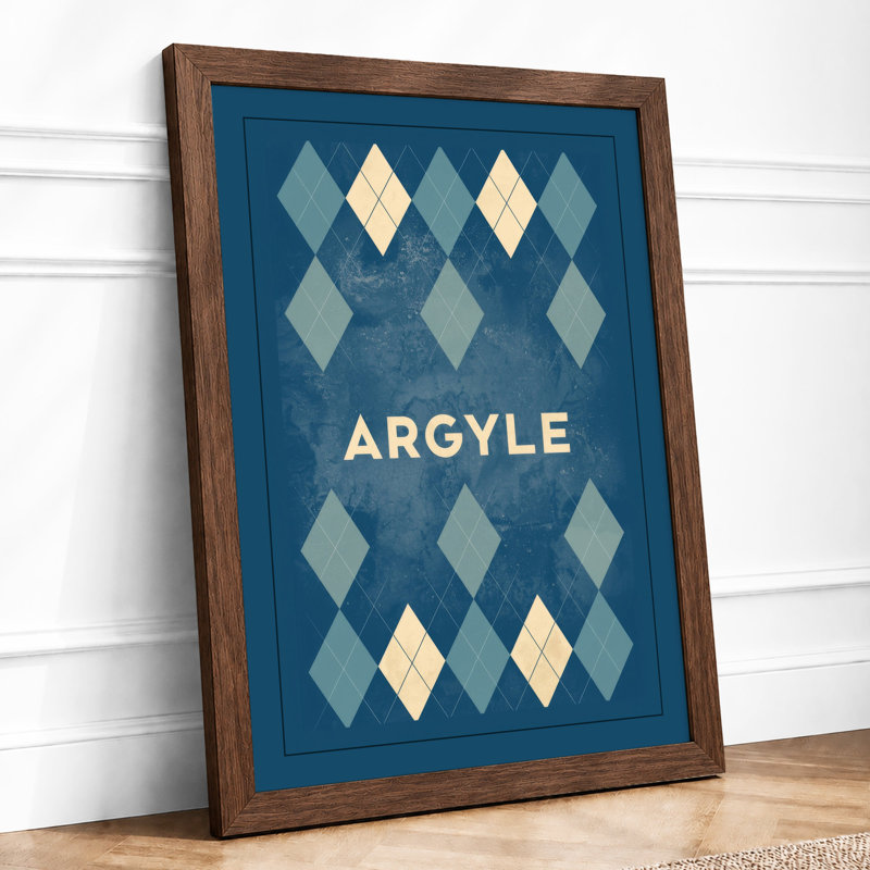Argyle Pattern Geometric - Framed Print, A2 - 59.4 x 42.0 cm, Walnut