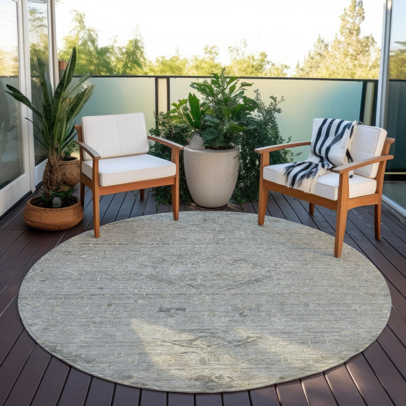 Machine Washable Indoor/Outdoor Chantille ACN1111 Pewter, Round 8'