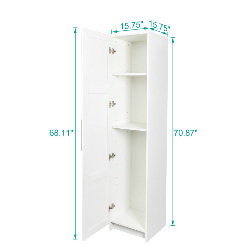 Stackable Wall Mounted Storage Cabinet, 15.75×15.75×70.87 Inch Tall Wooden Side Cabinet With Movable Shelves, White Multipurpose Organizer For Garage Kitchen Bathroom