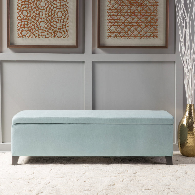Banc d'entrée en bois rembourré pour chambre, Light Blue, 16.25" H x 51.25" W x 17.50" D