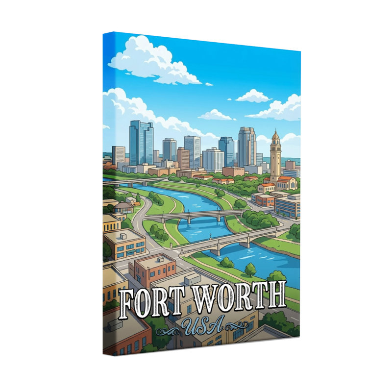 Paysages pittoresques et urbains de Fort Worth, H 20 po x l 30 po, Toile tendue, Ne s’applique pas