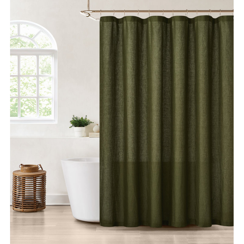  Rideau de douche en lin, Vert mousse