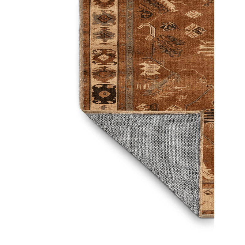 Machine Washable Turkish Brown Area Rug, Carré 5 pi