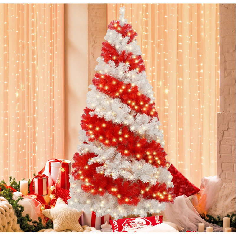 Arbre de Noël artificiel Candy Cane - 300 lumières DEL, 900 branches flexibles | Décoration de Noël créative