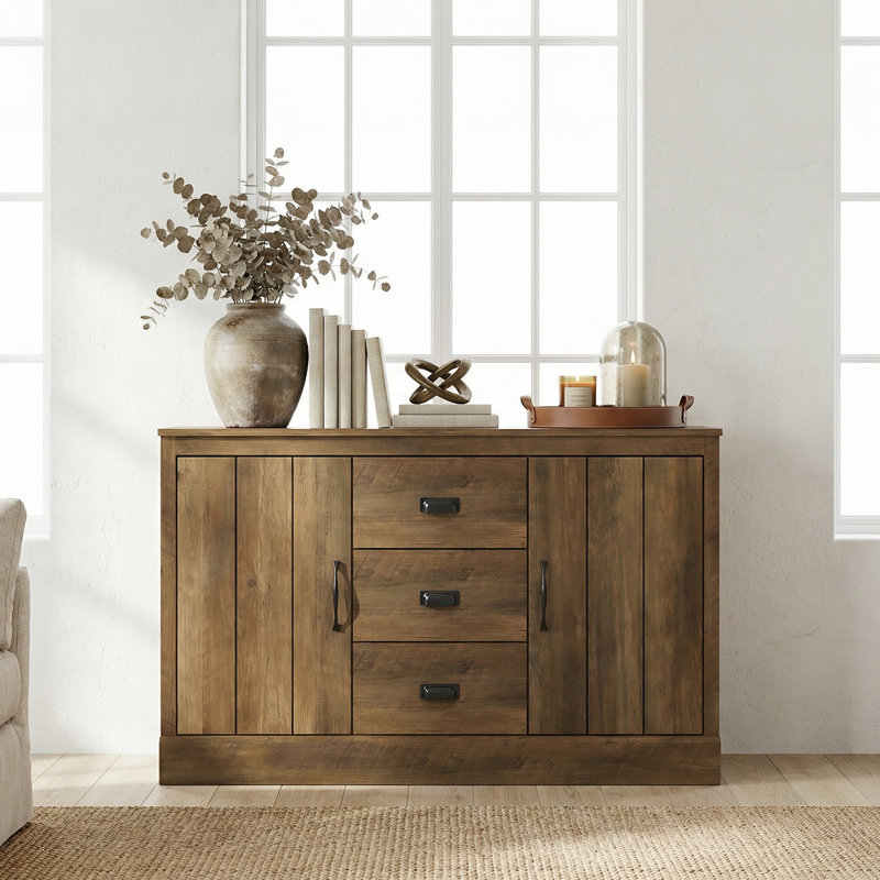 Bristol 113cm Wide 2 Door 3 Drawer Sideboard, Knotty Oak