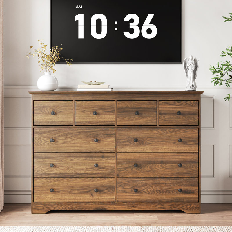 Commode 10 tiroirs, commode double l 55 po pour chambre, Brun, 10