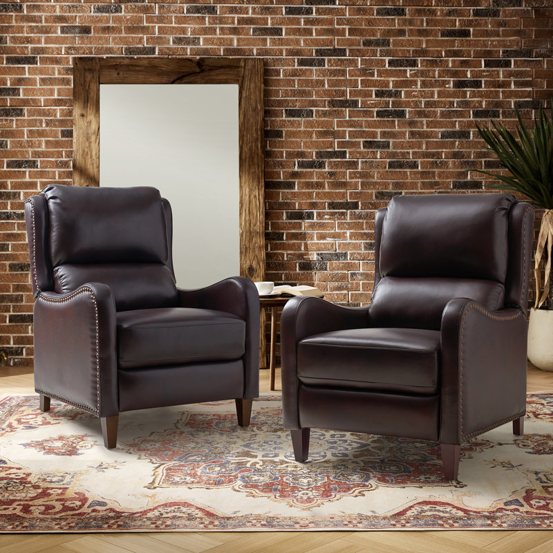 Neliyah 28.75" Wide Genuine Leather Manual Recliner(Set of 2), Espresso
