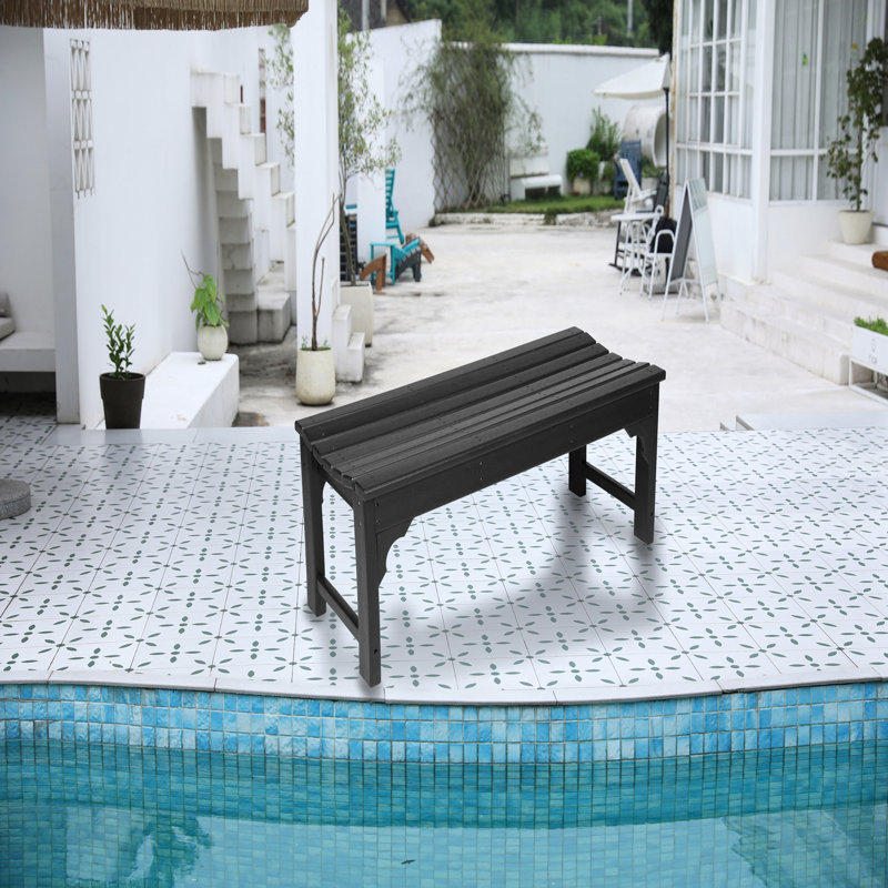 Backless HDPE Adirondack Bench With Wood Texture, Poly Lumber Seat For Patio, Backyard, Balcony, All Weather Resistant With UV Protection, Black