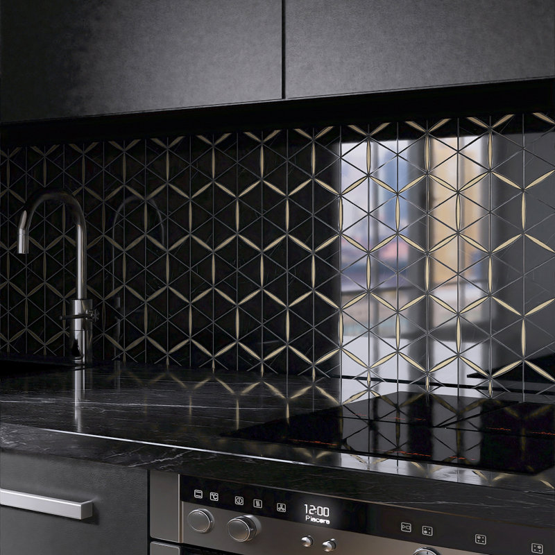 Natural Bianco 11.82 in. x 10.44 in. Hexagon Polished Marble Mosaic Tile, Black/Gold