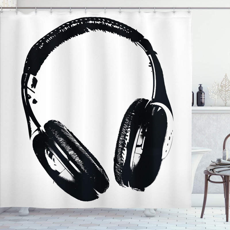 Rideau de douche à imprimé à un casque musical, H 84 po x l 69 po