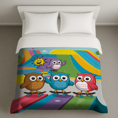 Housses de couette colorées hiboux de planche à roulettes