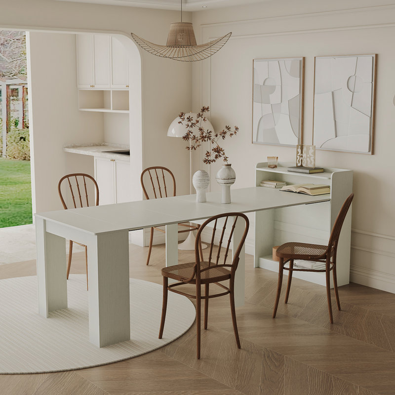 Table de salle à manger extensible moderne avec rangement, Blanc