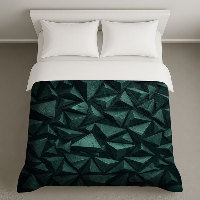 Housses de couette vertes à motif de pyramides géométriques, Lit simple
