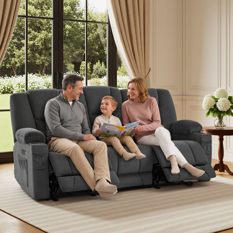 Canapé inclinable électrique 3 places Xannon, Mélange de polyester gris-brun
