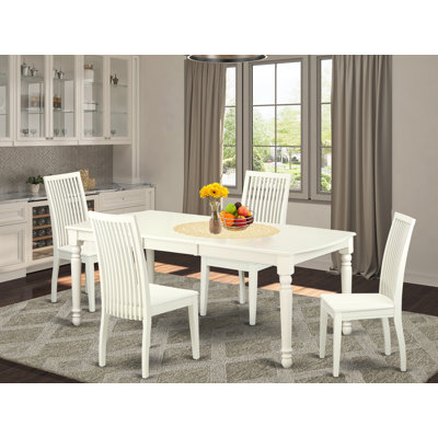 Ensemble de salle à manger 5 pièces comprenant une table de salle à manger rectangulaire avec rallonge papillon et 4 chaises de cuisine, 42 po x 78 po, lin blanc
