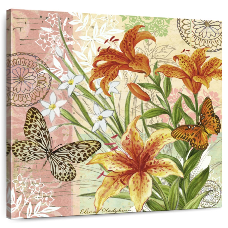 Collage de lys et papillons Harnek, H 36 po x l 36 po