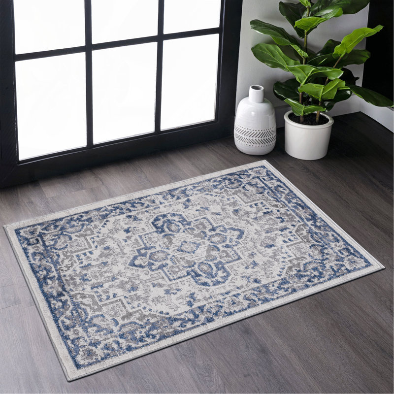  Blue / Grey / Oriental Area Rug, Rectangle 2' x 3'