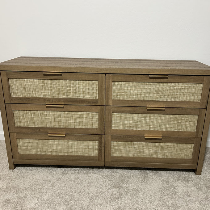 Chada Rattan 6 Drawer 56.85" Wide Dresser With Ample Storage - Light Brown