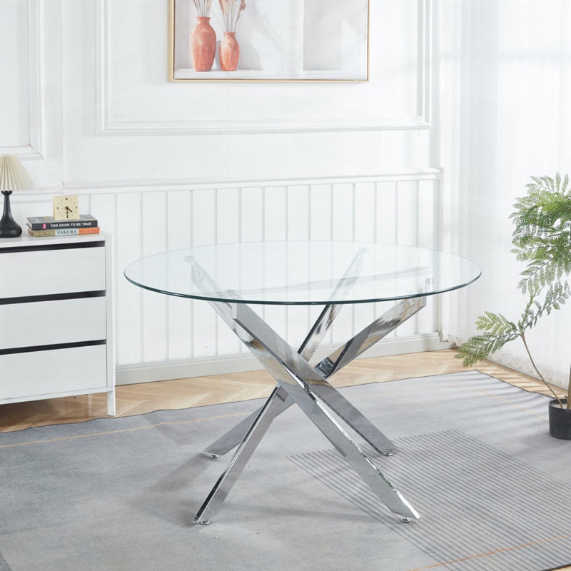Table avec pieds en métal et verre, Chrome chrome