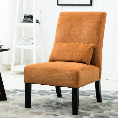Chaise d'appoint en tissu de chenille orange - pieds, assise moelleuse, chaise contemporaine esthétique moderne, coussin en bois massif, design élégant