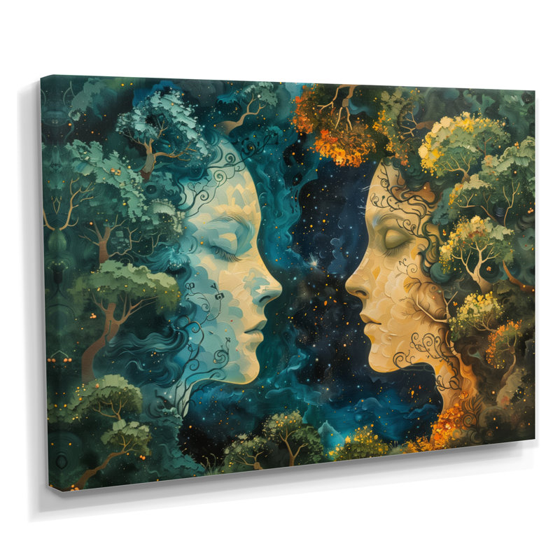 Vert, jaune, astrologie, connexion cosmique, Gémeaux - Astronomie, Gémeaux, art mural, salon, Toile tendue, H 12 po x l 20 po
