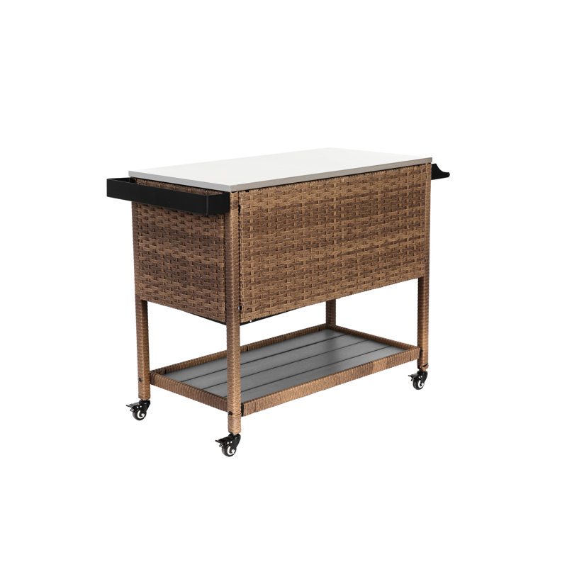 Grand chariot de rangement de jardin avec tablette extensible et plateau en acier inoxydable - Cour arrière brune