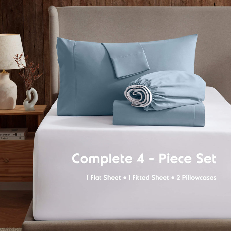 Ensemble de draps 4 pièces Luxury, Stone Blue, Twin XL Fitted Sheet with 2 Pillowcases
