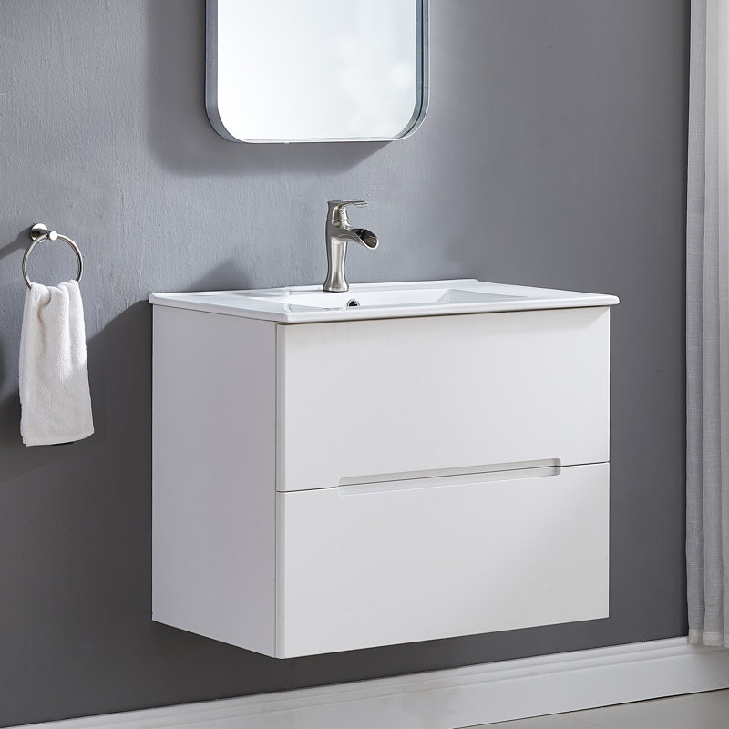 Ensemble de meuble-lavabo mural simple blanc 29 po avec plateau en céramique 29 po, Blanc