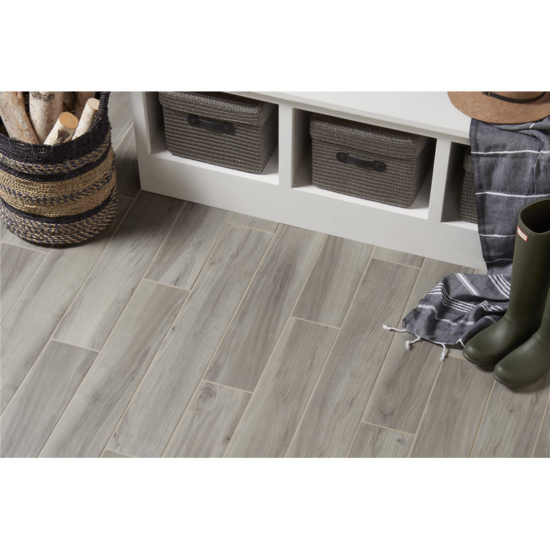 Refined 6" x 36" Porcelain Wood Look Floor Use Tile, Gray