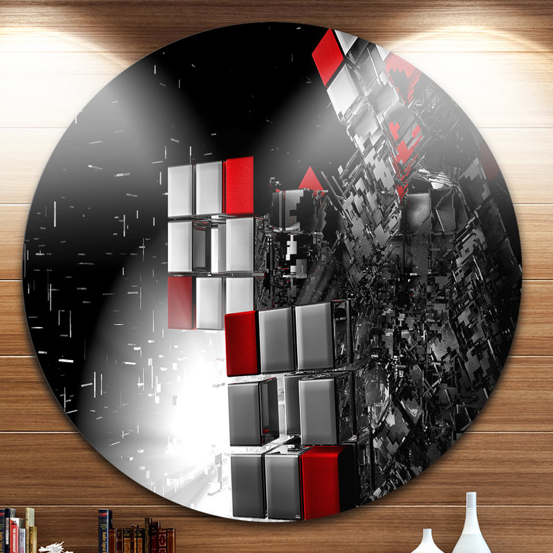« fractal 3d red cubes white white cubes », impression sur métal, H 23 po x l 23 po x P 1 po