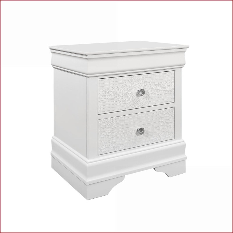 Table de chevet métallique blanche Shaker avec quincaillerie en cristal, Blanc