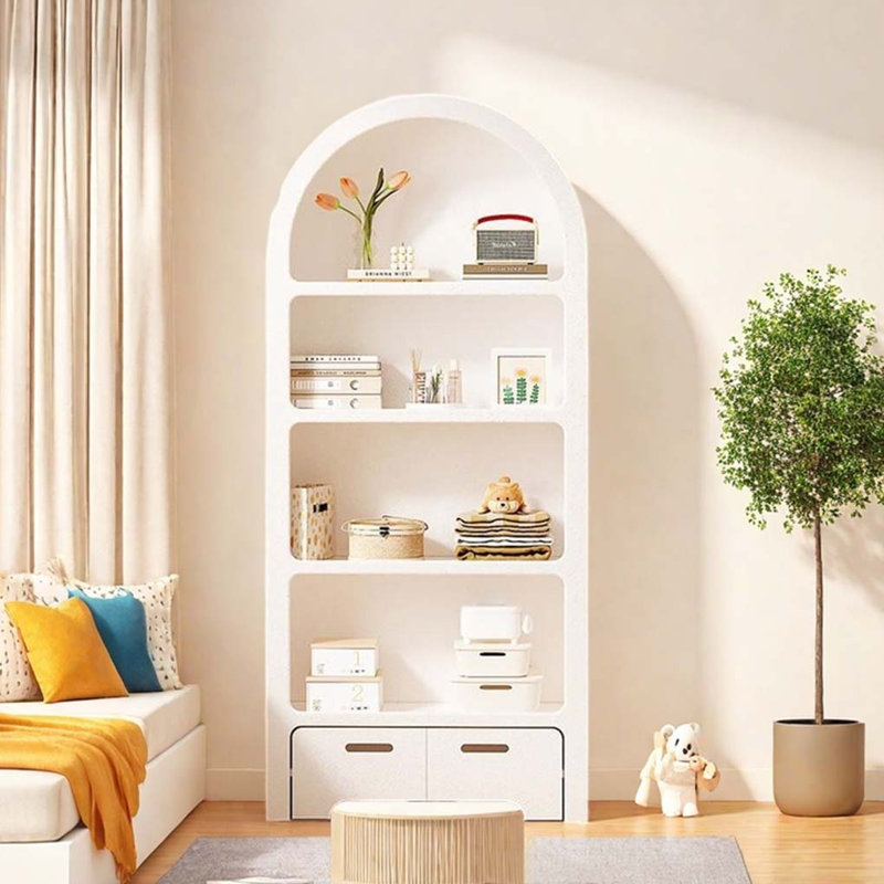 Multi-Tier Display Cabinet Bookcase, Creamy White