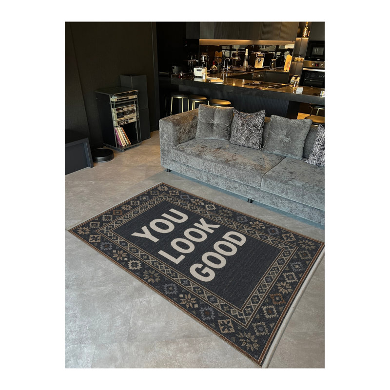 Tapis tissé traditionnel bleu marine Mosso, 2' x 2'11"