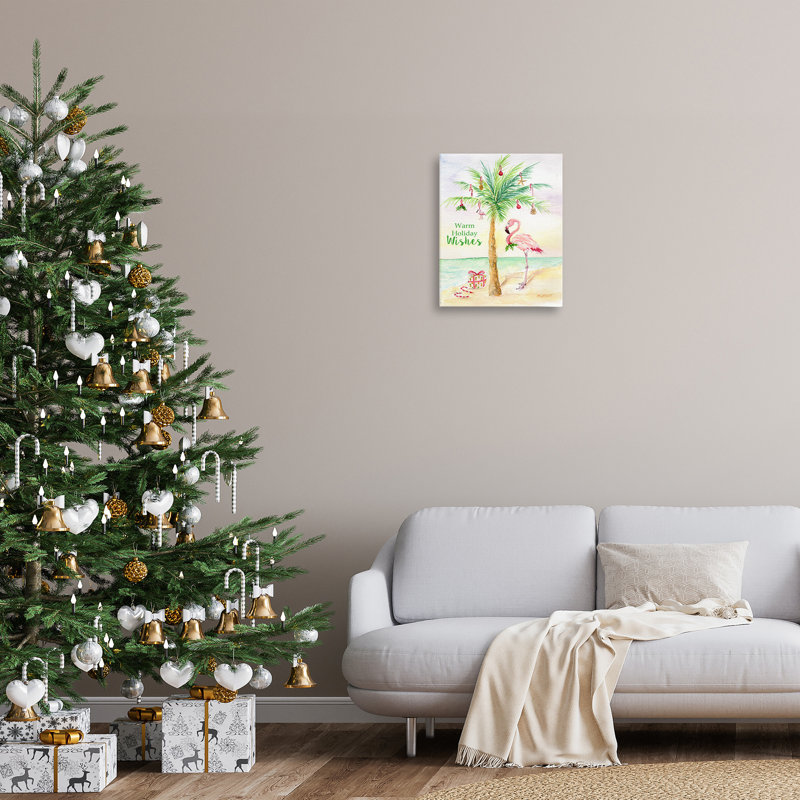«Tropical Flamingo Christmas Nautical Palm Tree - Floater Frame», reproduction d'art, H 20 po x l 16 po x P 1,5 po