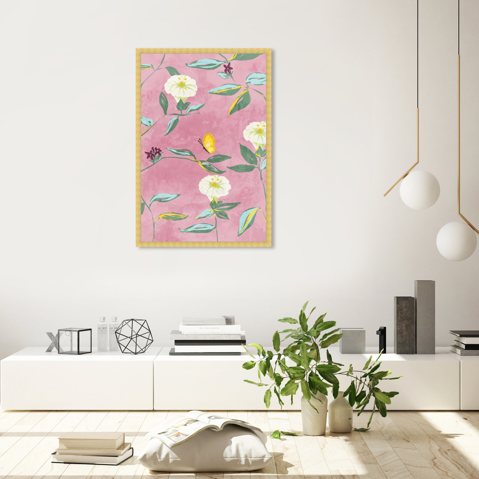 Floral Spring Tapestry Pattern Print, Gold, 38" H x 26" W