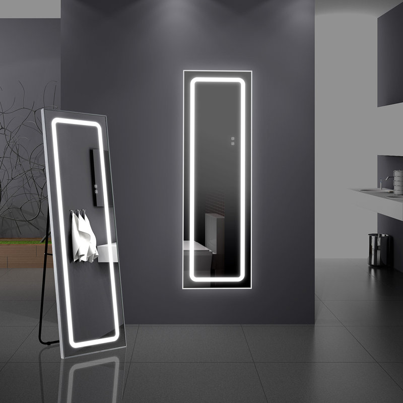 Miroir rectangulaire noir autoportant pleine longueur, 65 po x 22 po, Blanc