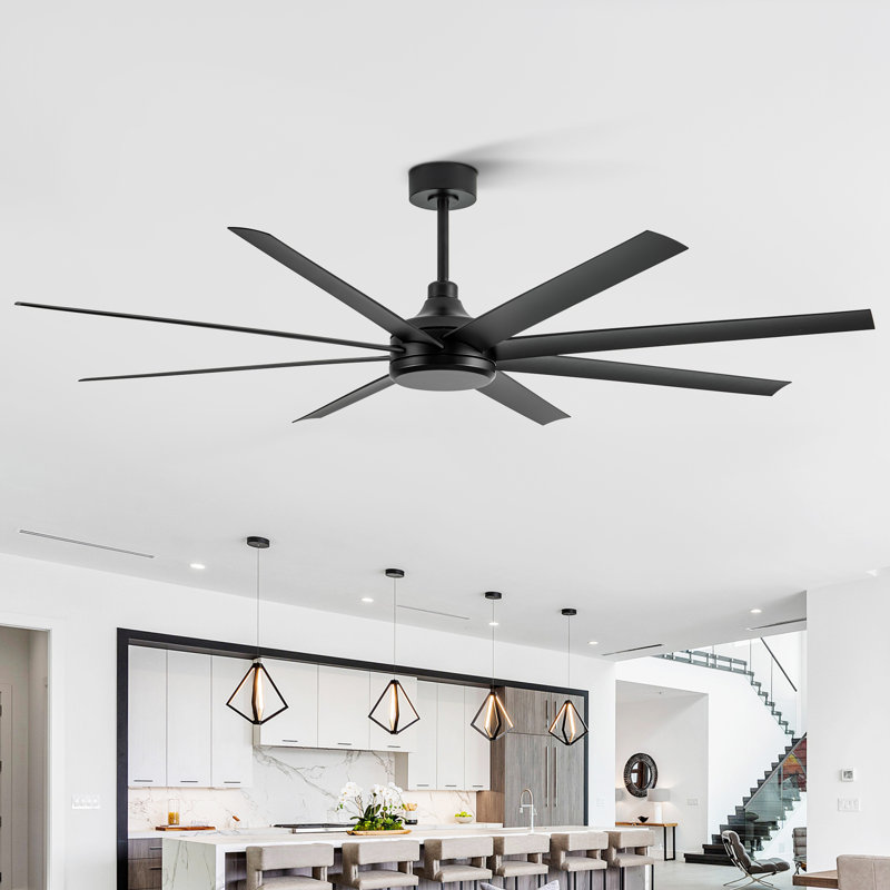 Ilette 65/72/84 Inch 8-Blade Ceiling Fan Without Light, Modern Large Ceiling Fan with Remote, Quiet Reversible DC Motor, 6-Speed for Indoor or Covered Outdoor, Black