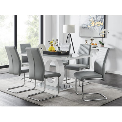 Scottsmoor Modern High Gloss & Glass Dining Table with 6 Luxury Faux Leather Chairs