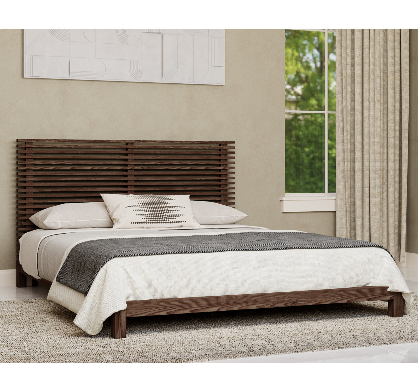Finnian Solid Wood Bed, King, Walnut