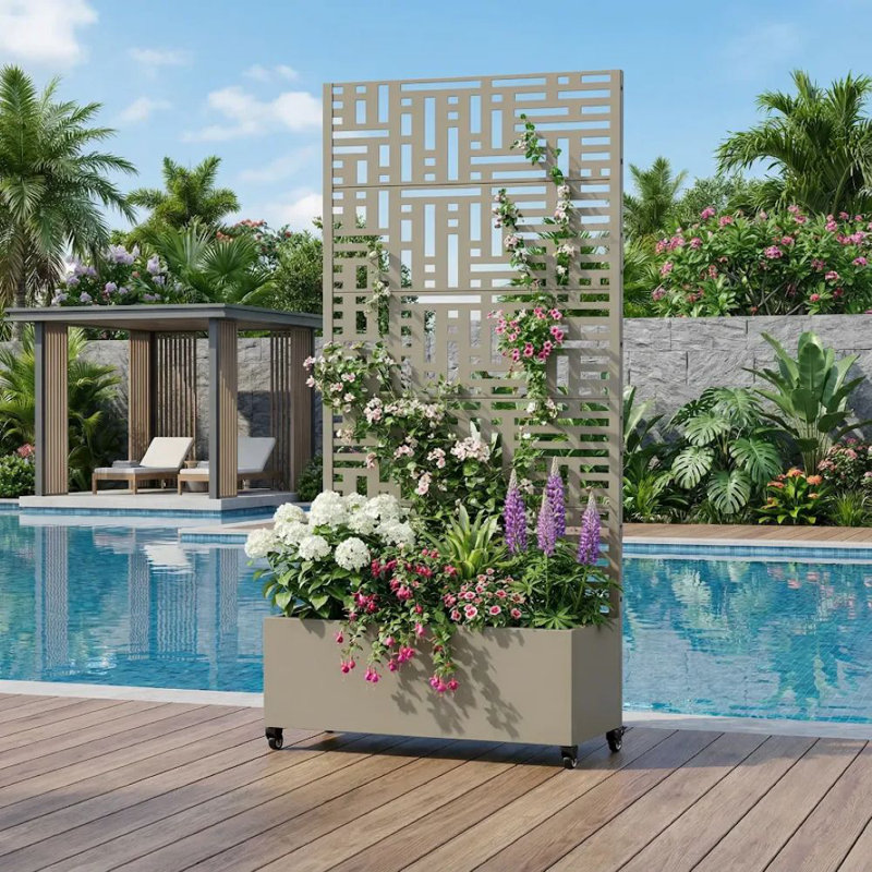 Boîte à fleurs en métal avec treillis Abraham, Gris, H 72 po x l 35 po x P 16 po