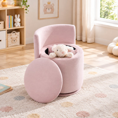 360°Swivel Vanity Stool with Storage,Upholstered Barrel Vanity Chair with Curved Backrest, Accent Stool for Bedroom, Living Room, Makeup Room, Dressing Area