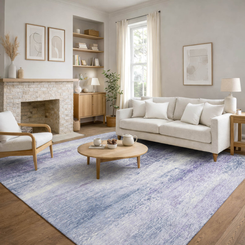 Premium Machine Washable Mayfield AMF2402 Abstract Rug, Lavender, 5' x 7'6"