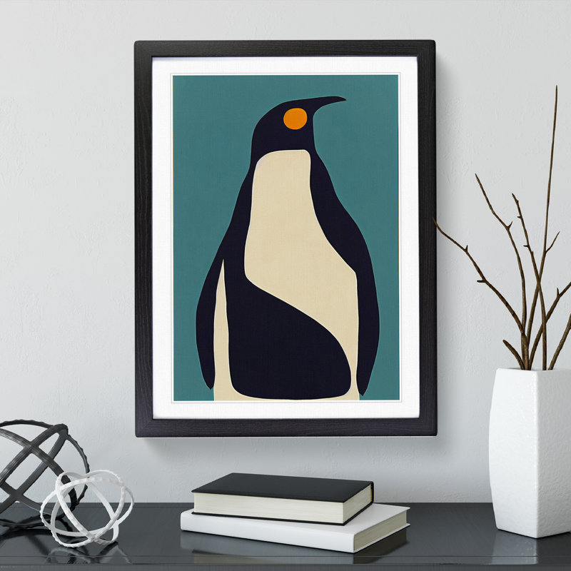 Penguin In Abstract No.3 - Wall Art, Black Framed Paper, White, 34cm H x 25cm W