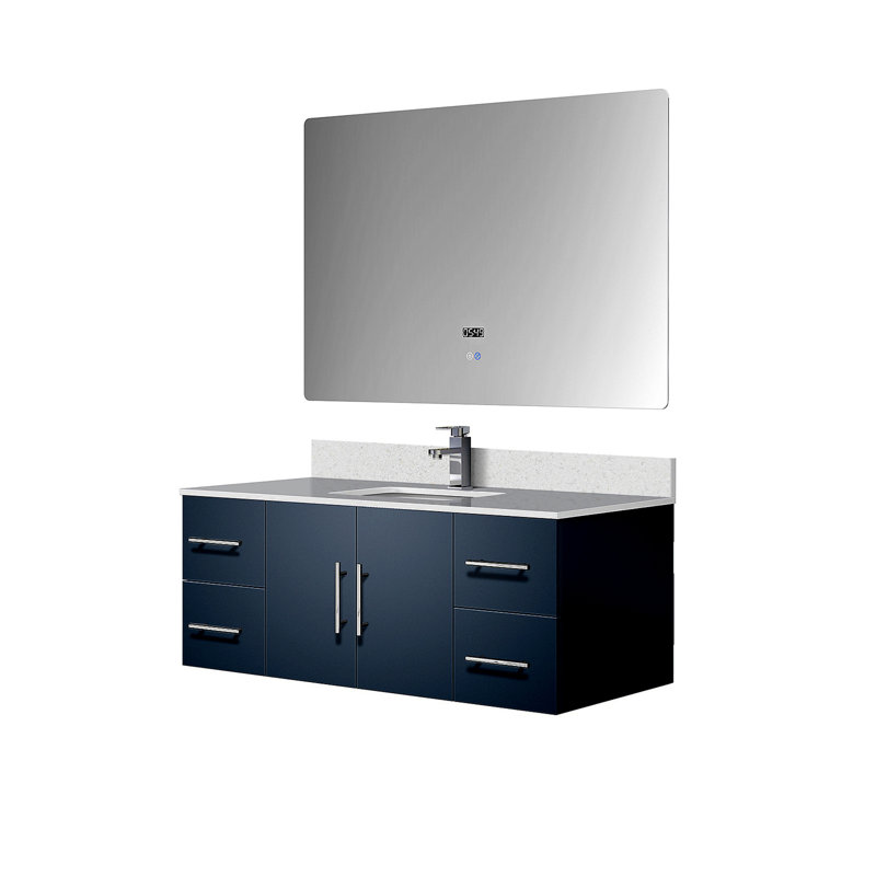 Meuble-lavabo de salle de bain 48 po X P 22 po D, plateau en marbre de culture, ensemble de robinet et Miroir à DEL