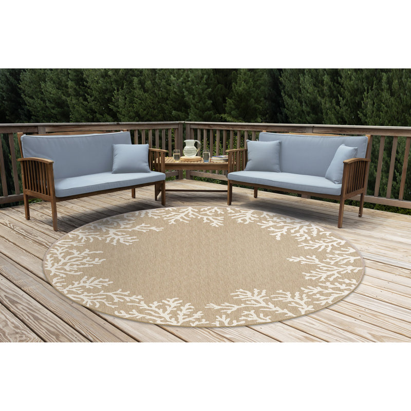Tapis intérieur / extérieur beige Mancilla, Rond 7 pi 10 po